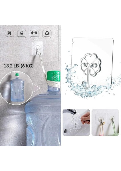 10 Adet Tekli Kendinden Yapışkanlı Güçlü Şeffaf Askılık - Kapı Arkası Mutfak Duvar Banyo Askı Beyaz