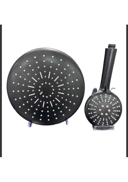 Süper Lüx Tepe ve El Duşu Seti 2 Li Set Siyah Tepe Duş Sistemleri Beyaz Plastik