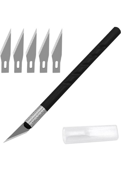 Siyah Kretuar Bıçağı Seti 5 Uç Yedekli Hobi Tasarım Neşter Set Hassas Kesim Bıçağı Tr