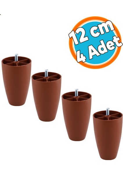 Mobilya Yükseltici Kanepe Ünite Koltuk Ayağı Baza Ayakları Kahverengi Oval Plastik Ayak 12 cm 4 Adet