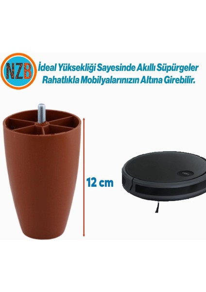 Mobilya Yükseltici Kanepe Ünite Koltuk Ayağı Baza Ayakları Kahverengi Oval Plastik Ayak 12 cm 4 Adet fiyatları