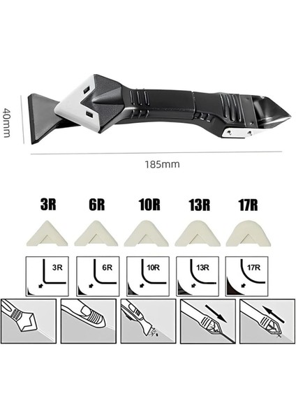 5 Başlıklı Derz Kazıyıcı ve Silikon Çekme Aparatı - Çok Fonksiyonlu Kazıyıcı, Sıyırıcı ve Uygulayıcı