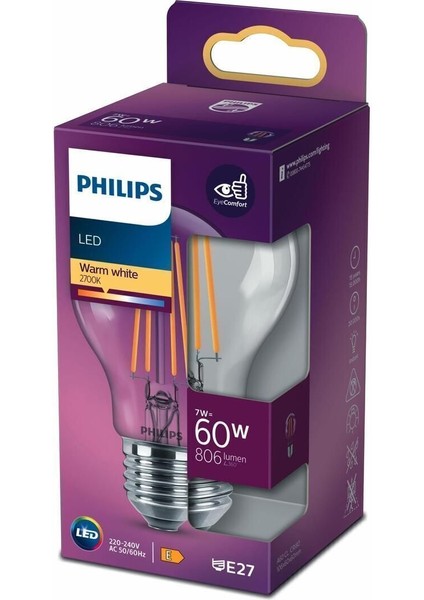 Filament Ampul Şeffaf 60 W Sarı Işık A60 E27 Tekli Sarı Işık E27 Filament Ampul 7 Watt Yok Cn Sarı