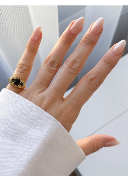 Çelik Siyah Taşlı Yüzük