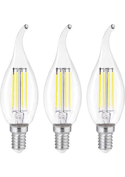 Dekoratif Kıvrık Buji Mum Avize Ampulü 6W E14 6500K Beyaz Işık Erd-94 3'lü Beyaz Işık E14 Filament A