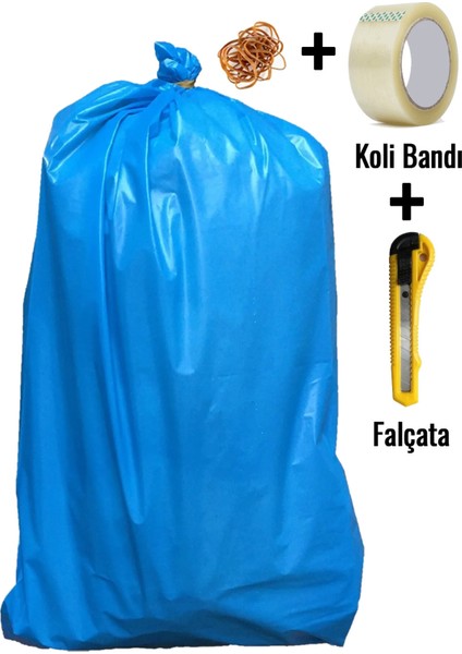 10 Adet Mavi Lastikli 80X110 Ultra Kalın Ev Taşıma Taşınma Poşeti Koli Bandı Falçata Nakliye Torbası