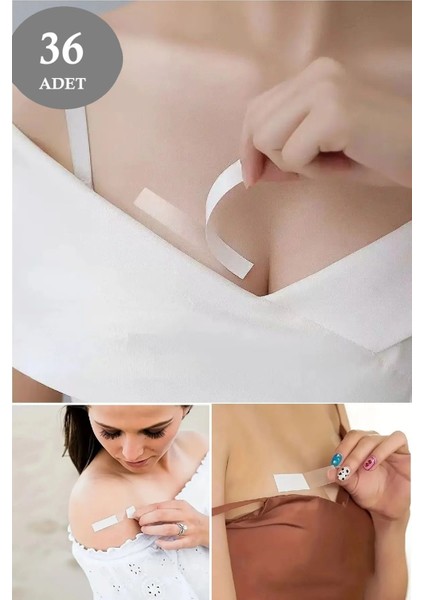 36 Parça Şeffaf Elbise Sabitleyici Dekolte Takı Kıyafet Sabitleme Bandı Elbise Kaydırmaz Bant Çift T