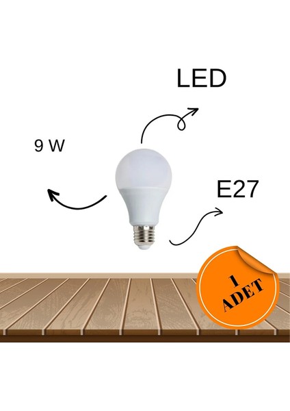 LED Ampul Beyaz Renk 9 Watt Tasarruflu 1 Adet Tekli Beyaz Işık E27 LED Ampul 9 Watt Yok