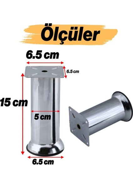 4 Adet Metal Krom (15 Cm) Baza Mobilya Koltuk Kanepe Yatak Çekyat Destek Yükseltme Ayağı Ayaklar Gri