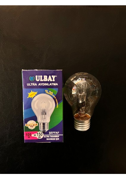 105 Watt Şeffaf Camlı 1800 Lümen A55 Halojen Ampül Tekli Sarı Işık E27 Halogen Ampul 105 Watt Var