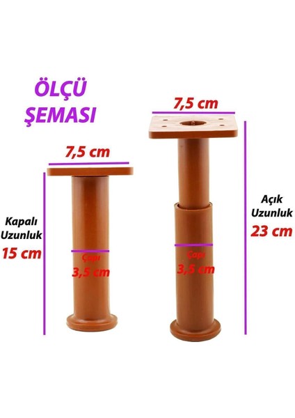2 Adet Modül Ayarlanabilir Destek Ayağı 15 x 23 cm Kahverengi Ayak Mobilya Kanepe Baza Koltuk Ünite modelleri