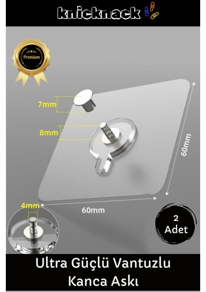 Premium Seri Süper Güçlü Yapışkan Kanca Iz Bırakmaz Paslanmaz Çelik Ultra Güçlü Vantuzlu Askı 2 Adet