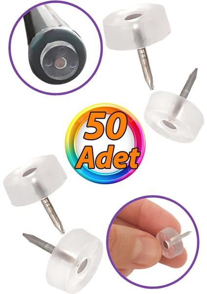 50 Adet Çivili Poligrit Mobilya Masa Sandalye Zemin Koruyucu Şeffaf Silikon Pabuç Poligirit Keçeler