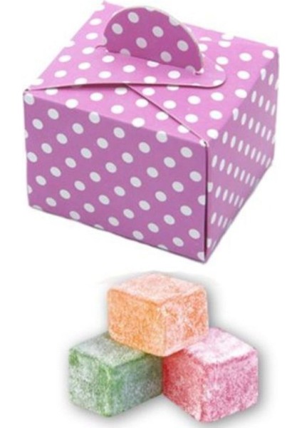 Pembe Beyaz Puantiyeli Lokum Kutusu 50 Li Parti Doğum Günü Yeni Doğan Odası Dağıtmalık Şeker Kutu