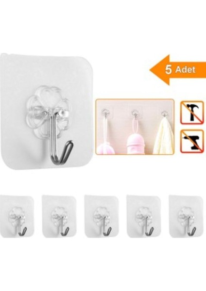 5 Adet Şeffaf Güçlü Duvar Askısı Askılığı Yapışkan Vantuz Kanca Mutfak Banyo Askı Beyaz Havlu Askılı