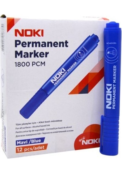 Mavi Kesik Uç Permanent Koli Kalemi 12'li