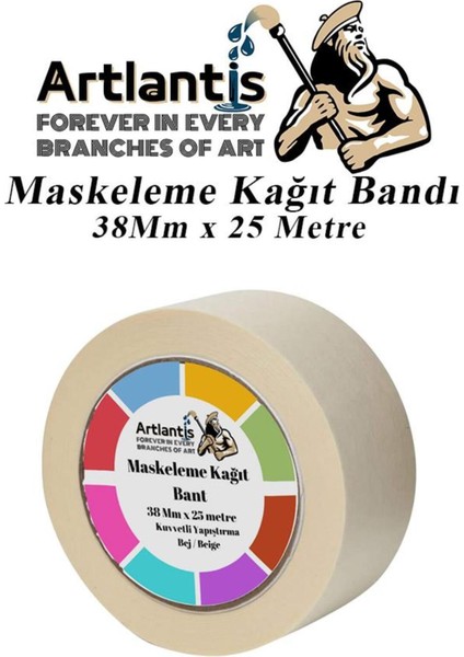 Maskeleme Bandı Kağıt Bant 38 mm 25 Metre 1 Adet Boya Bantı Maskeleme Kağıt Bant Duvar Yağlı Boya Ba