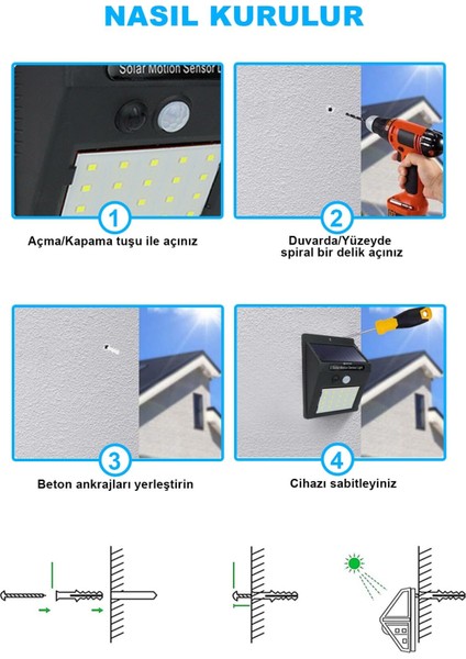 Hareket Sensörlü Güneş Enerjisiyle Çalışan Su Geçirmez Duvar Lambası indirimleri