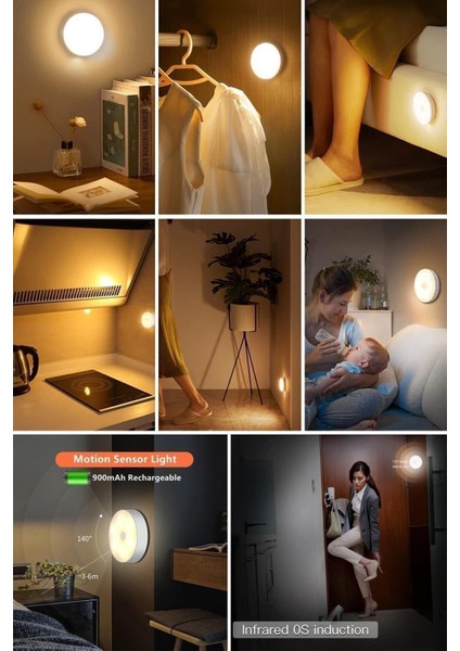 USB Şarjlı Akıllı Hareket Sensörlü Kablosuz Spot LED Lamba Sarı Işık 1 Adet Tekli Gün Işığı E14 Akıl