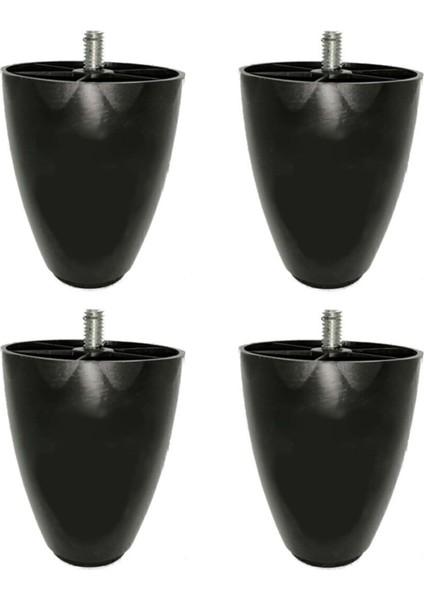 10 cm Siyah Renk Armut Plastik Baza Koltuk Kanepe Ayağı (Ince M8 Diş) (4 Adet) Siyah 4'lü Koltuk Aya
