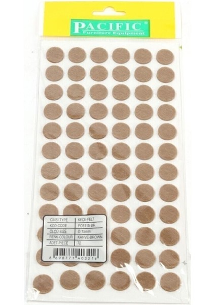 Yuvarlak Mobilya-Masa-Sandalye Keçesi 15 Mm, Mobilya Bağlantı Elemanları Bej