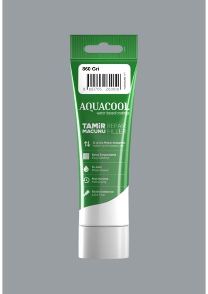 Aquacool Su Bazlı Çatlak Giderici Hızlı Kuruyan Ahşap Tamir Dolgu Macunu 860 Gri 200 gr Tr