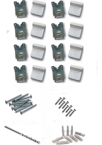 8 Adet Dolap Askı Elemanı L Demir Deprem Dolap Sabitleme Aparatı Vida Dubel Elmas Matkap Ucu Mobilya