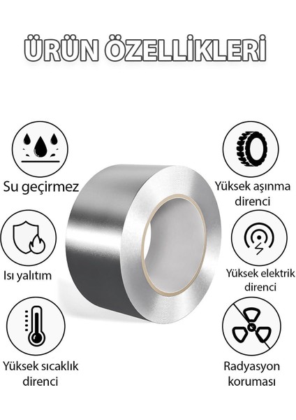 20 Metre Alüminyum Yanmaz Folyo Bant Tamir Soba Boru Bandı Folyo Bant Su Sızdırmaz (20 Metre 40MM)