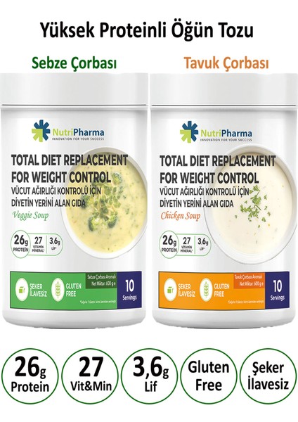 Whey Proteinli Öğün Yerine Geçen Çorba Seti (Tavuk + Sebze) – Bariatrik ve Diyet Öğün Tozu