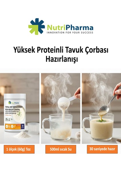 Whey Proteinli Öğün Yerine Geçen Çorba Seti (Tavuk + Sebze) – Bariatrik ve Diyet Öğün Tozu modelleri