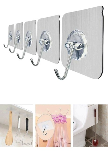 Yapışkanlı Şeffaf Askı 5 Li Set Güçlü Kanca Askı 5 Adet Gri