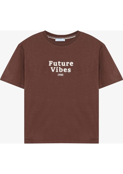 Future Vibes Nakışlı Tişört Kahverengi
