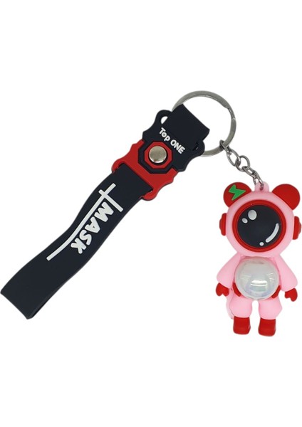 Figürlü ve Işıklı Silikon Anahtarlık - Astronot - Pembe (Lisinya)