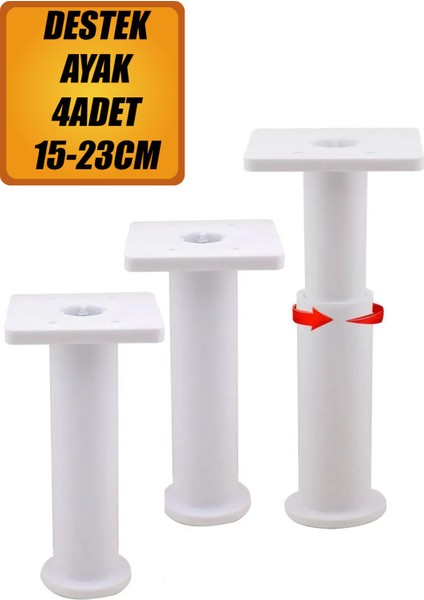 Golwo Ayarlanabilir Destek Ayağı 15 x 23 cm Beyaz Ayak Mobilya Kanepe Baza Koltuk Ünite (4ADET) Beya