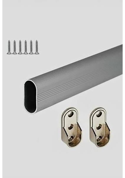 Oval Alüminyum Gardrop Dolap Içi Askı Borusu 80CM +2 Adet Flaş Dolap Içi Düzenleyiciler Gri Tr