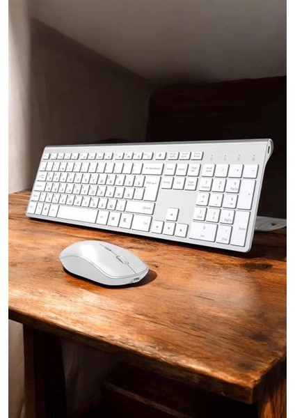 Resveq Beyaz Kablosuz Klavye Fare Seti Kablosuz Fare USB Alıcı Pc Uyumlu indirimleri