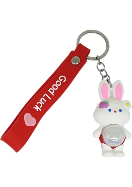 Figürlü ve Işıklı Silikon Anahtarlık - Tavşan - Kırmızı (Lisinya)