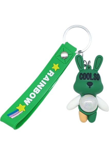 Figürlü ve Işıklı Silikon Anahtarlık - Tavşan - Yeşil (Lisinya)