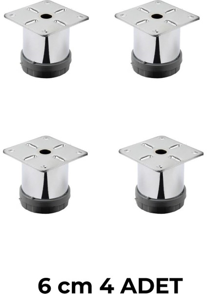 4 Adet 6 cm Mobilya Kanepe Baza Koltuk Metal Destek Yükseltici Ayağı Ayakları Krom Lüks 42 Çap Gri 4