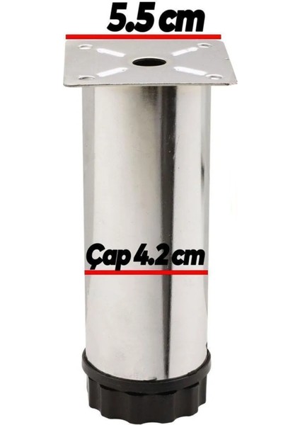 4 Adet 6 cm Mobilya Kanepe Baza Koltuk Metal Destek Yükseltici Ayağı Ayakları Krom Lüks 42 Çap Gri 4