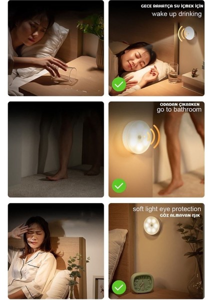 8 Ledli Beyaz Renk Hareket Sensörlü USB Şarjlı LED Işık Lamba Dolap Lambası Ufo Lamba Yok Beyaz Işık modelleri