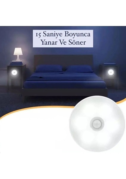 8 Ledli Beyaz Renk Hareket Sensörlü USB Şarjlı LED Işık Lamba Dolap Lambası Ufo Lamba Yok Beyaz Işık fırsatları