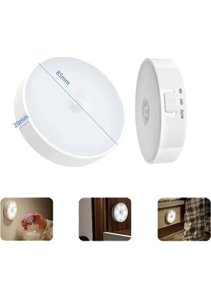 8 Ledli Beyaz Renk Hareket Sensörlü USB Şarjlı LED Işık Lamba Dolap Lambası Ufo Lamba Yok Beyaz Işık indirimleri