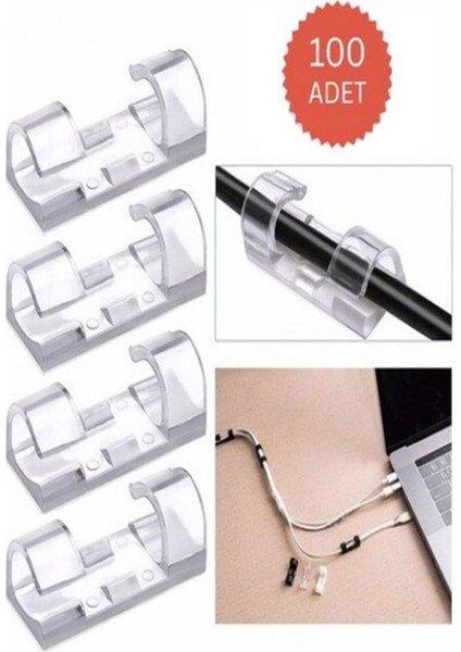 100 Adet Kablo Düzenleyici Duvar Fayans Cam Kablo Tutucu Yapışkanlı Klips Şeffaf Renk 100 Adet