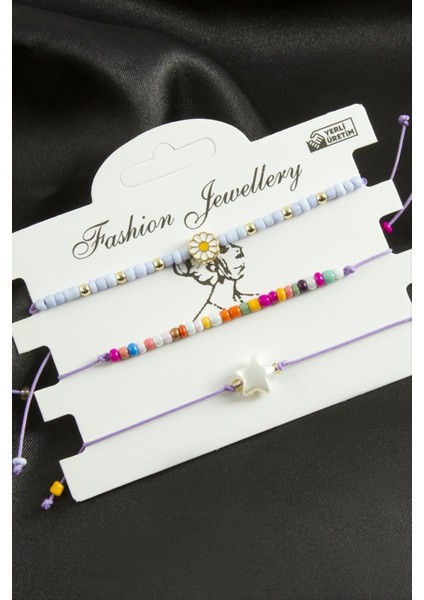 Resveq 3 Adet Papatya Mineli Kum Boncuk Bileklik-Lila fiyatları