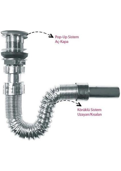 Koku Önleyicili Pop-Up Bas Aç Körüklü Banyo Lavabosu Gider Sifonu Krom Renk Lavabo Sifonu fırsatları