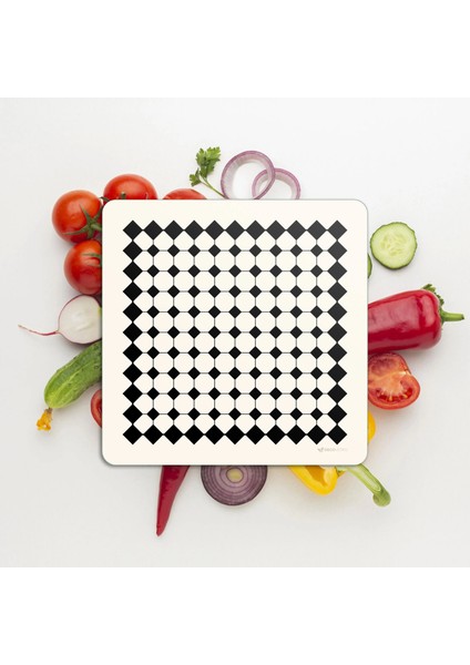 Cam Kesme Tahtası ve Sunumluk Kare Vintage Bej Geometrik Çizgiler 30X30 cm modelleri