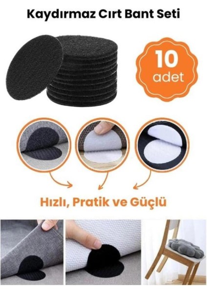 Halı Kilim Koltuk Örtüsü Yastık Kaydırmaz Sabitleme Cırt 10 Adet Çift Taraflı Bant Siyah