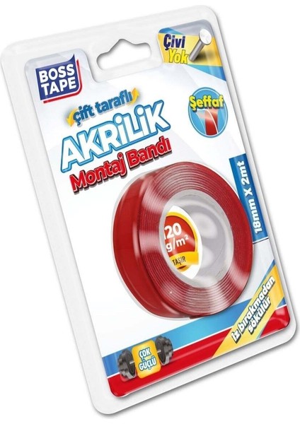 Çok Güçlü Çift Taraflı Akrilik Silikon Şeffaf Montaj Bandı 2 Metre En:1.8cm Hızlı Yapıştırıcı fiyatları
