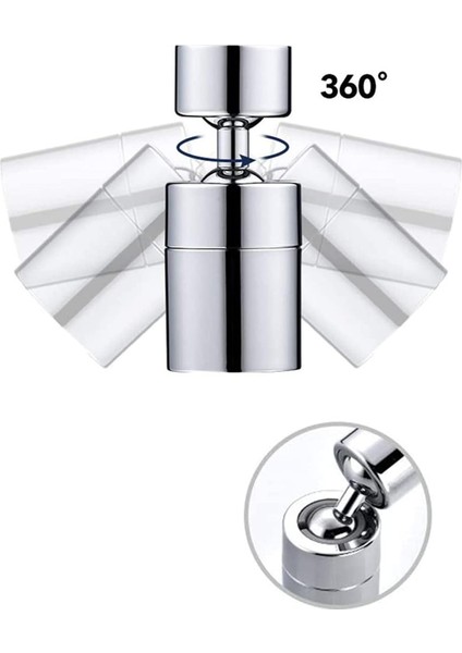 Içten Dişli Tasarruflu Musluk Başlığı Hareketli Metal Mutfak Batarya Ucu Perlatör 360 Derece Döner S